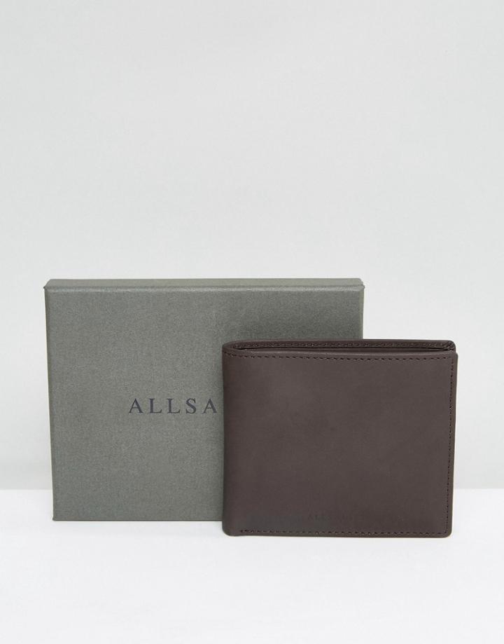 Allsaints Leather Coin Pocket Billfold Wallet - Brown