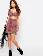 Young Bohemians Festival Skirt With Tassel Hem In Vertical Aztec Weave - Multi