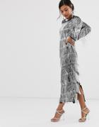 Asos Edition Sequin & Fringe Midi Tunic Dress - Silver