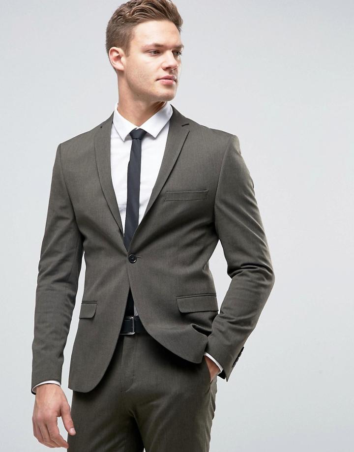 Selected Homme Super Skinny Suit Jacket In Khaki - Green