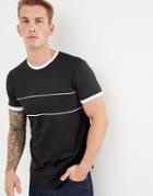 Asos Design Longline T-shirt In Retro Track Fabric With Binding - Black