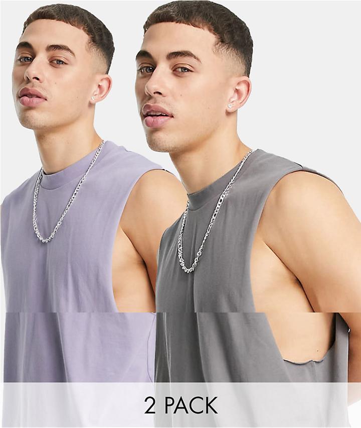 Asos Design 2 Pack Relaxed Tank Top With Dropped Armhole-multi