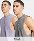 Asos Design 2 Pack Relaxed Tank Top With Dropped Armhole-multi