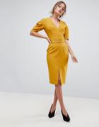 Asos Drop Shoulder Midi Dress With Belt - Yellow