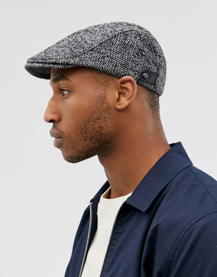 Ted Baker Neville Textured Herringbone Wool Flat Cap In Gray