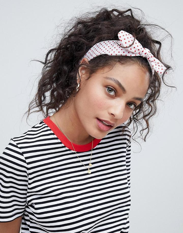 Asos Design Headband In Polka Dot Print - Multi