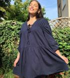 Asos Design Tall Oversized Tiered Smock Dress In Navy