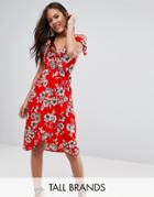 New Look Tall Floral Cold Shoulder Midi Dress - Red