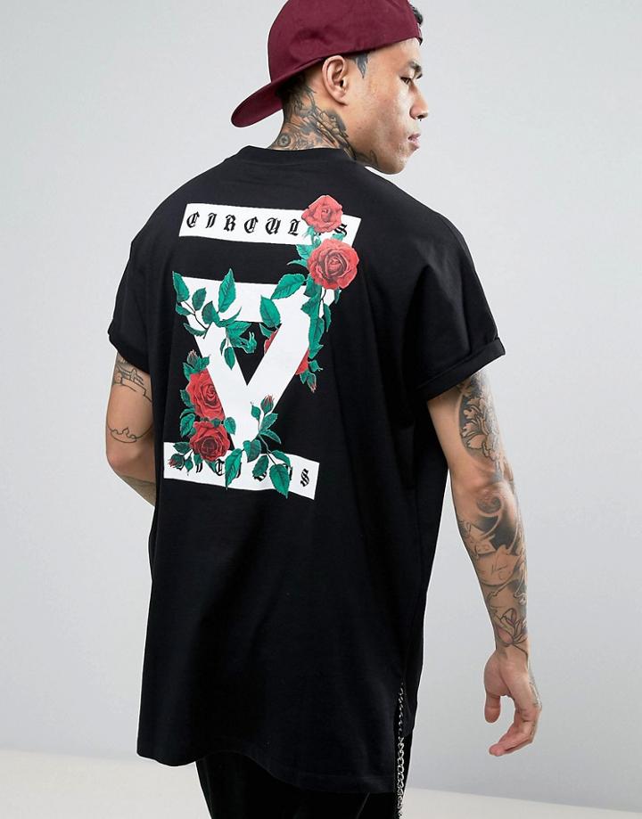 Asos Super Oversized T-shirt With Rose Back Print - Black