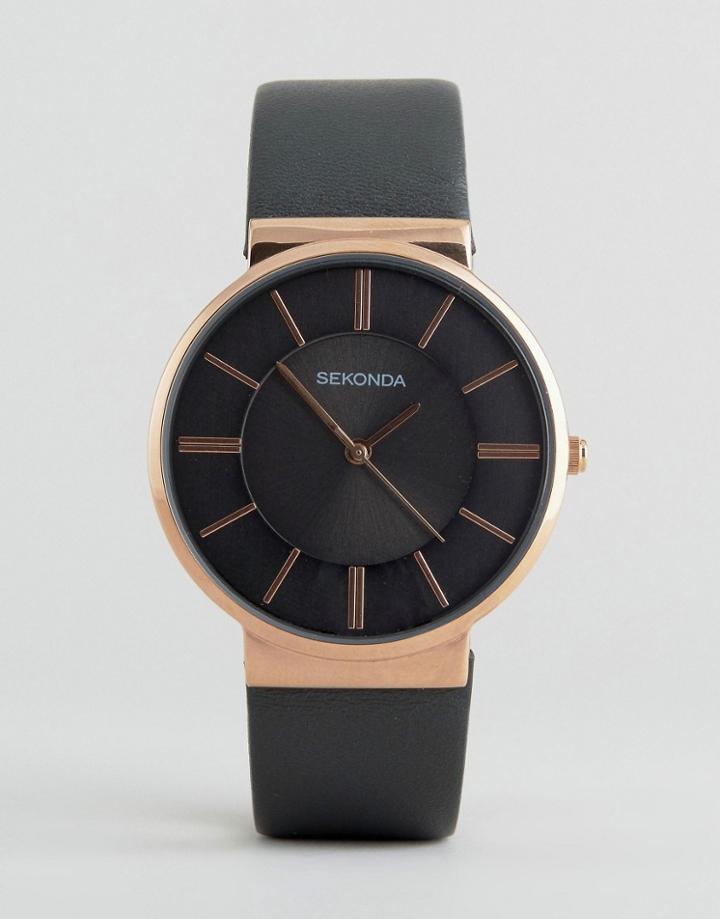Sekonda Gray Leather Watch With Rose Gold Dial Exclusive To Asos - Gray