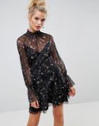 Asos Printed Mesh Swing Dress With Shirred Neck - Multi