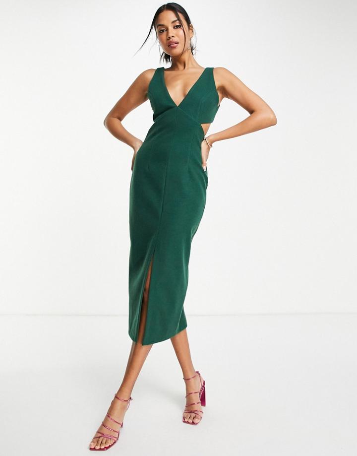 Asos Design Structured Midi Dress In Brushed Tailored Fabric-green