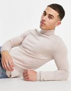 Asos Design Muscle Fit Merino Wool Roll Neck Sweater In Ecru-white