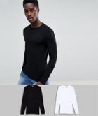 Asos Design 2 Pack Muscle Fit Long Sleeve Crew Neck T-shirt Save-multi