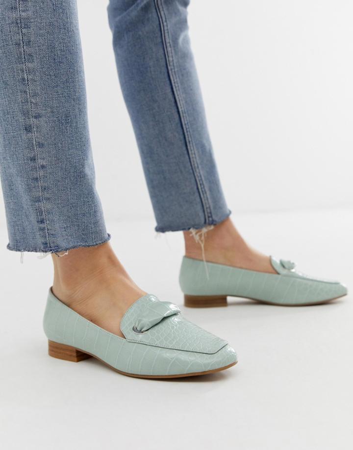 Asos Design Mile Flat Shoes In Mint Croc - Blue
