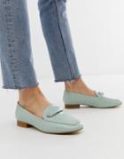 Asos Design Mile Flat Shoes In Mint Croc - Blue