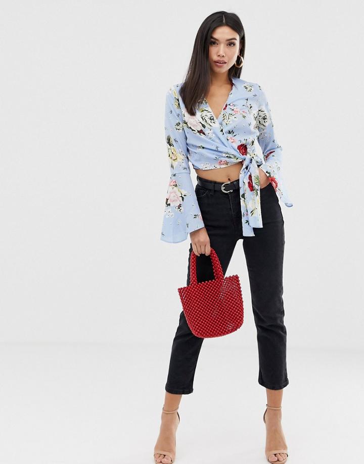 Ax Paris Floral Wrap Top-blue