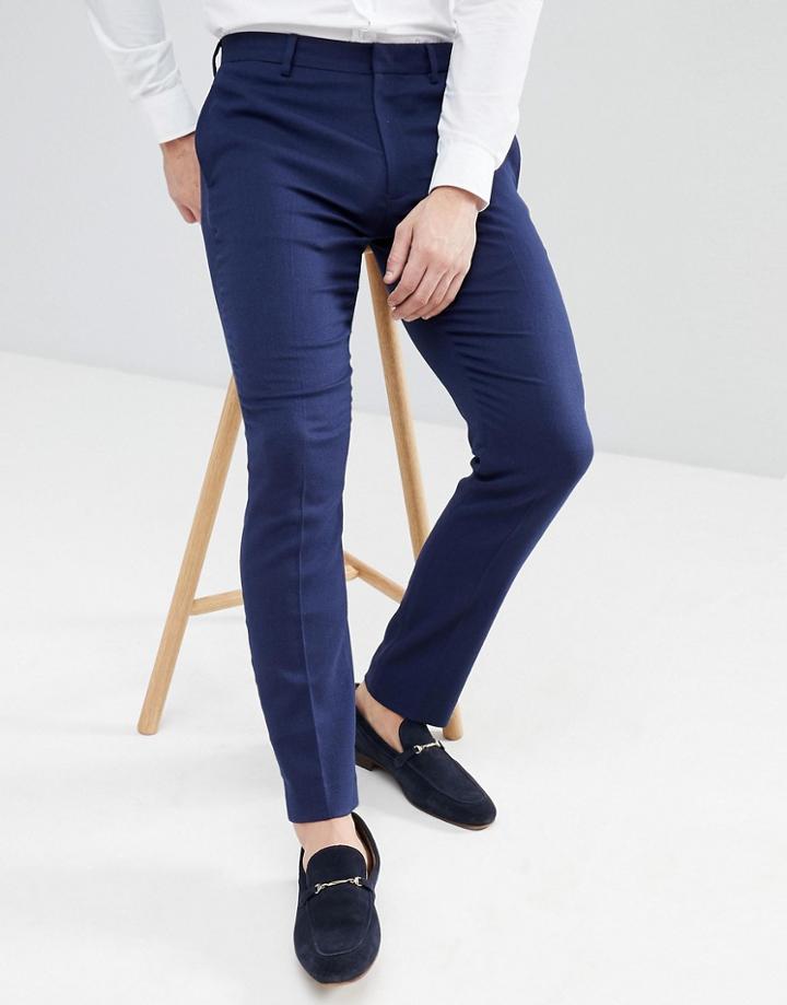 Asos Wedding Skinny Suit Pants In French Navy Micro Texture - Navy