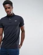 Hollister Polo Tipped Pique Icon Logo Slim Fit In Black - Black