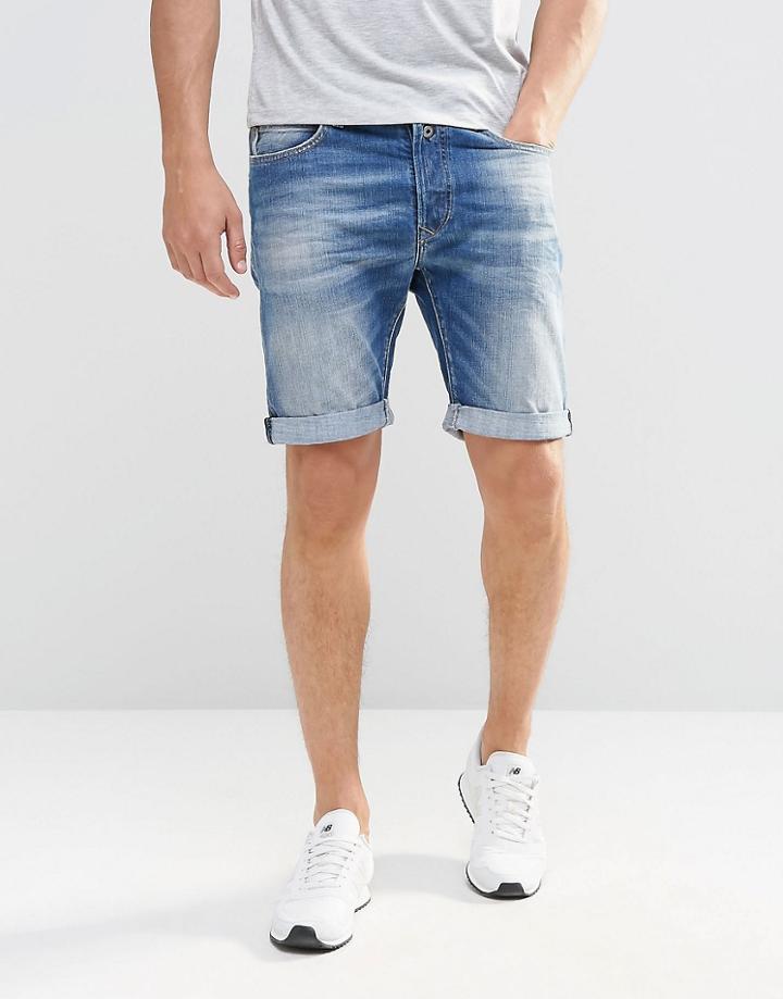 Replay Denim Shorts 901 Tapered Fit Above Knee Mid Wash - Mid Wash