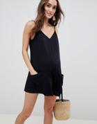 Asos Design Maternity Minimal Jersey Romper With Pockets - Black