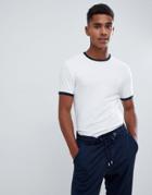 Asos Design Muscle Fit T-shirt With Crew Neck With Contrast Ringer In White - Multi