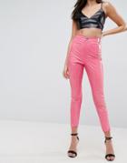 Asos Rivington High Waisted Denim Jegging In Vinyl Effect In Hot Pink - Pink