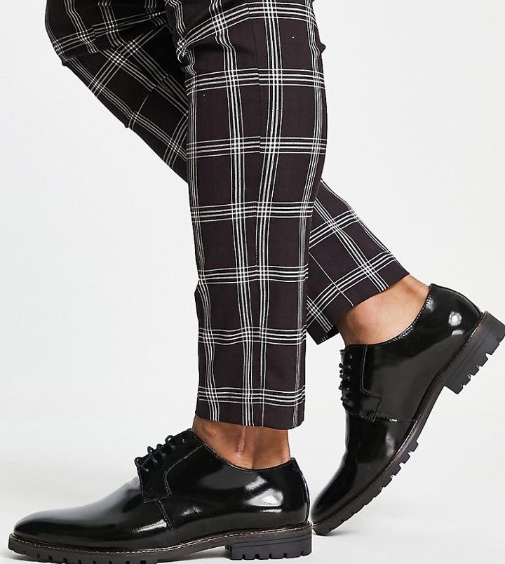 Ben Sherman Wide Fit Chunky Lace-up Brogue Shoes In Black Leather
