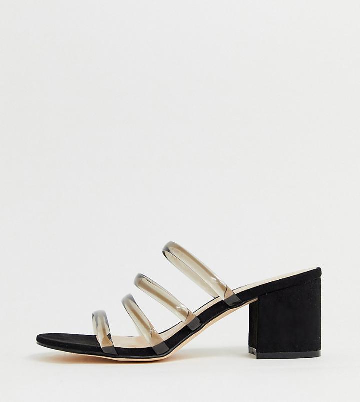 London Rebel Wide Fit Clear Strap Mules - Black