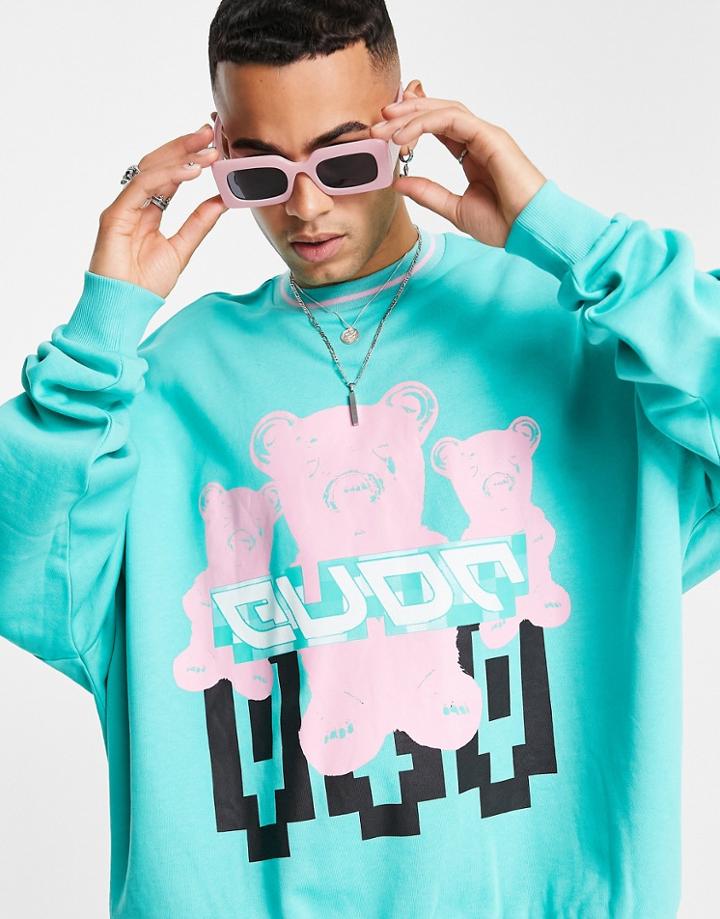 Asos Design Super Oversized Sweatshirt In Green With Teddy Print