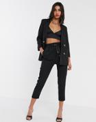 Stradivarius Slouchy Tailored Pants With Faux Leather Belt In Black