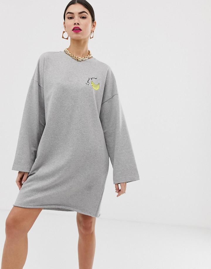 Asos Design 'i Peel Good' Embroidered Sweat Dress-gray