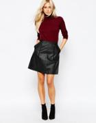 Oasis A Line Leather Look Skirt - Black