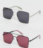 Asos Design Aviator Sunglasses 2 Pack With Smoke And Burgundy Lenses Save - Multi
