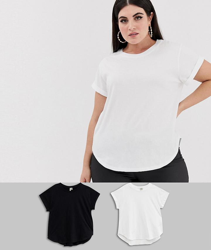 Asos Design Curve T-shirt In Boyfriend Fit With Rolled Sleeve And Curved Hem In 2 Pack Save - Multi
