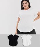 Asos Design Curve T-shirt In Boyfriend Fit With Rolled Sleeve And Curved Hem In 2 Pack Save - Multi