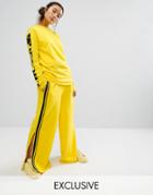 Ellesse Wide Leg Pants With Contrast Satin Side Stripe - Yellow