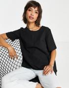 Asos Design Short Sleeve Cotton Top With Back Pleating In Black