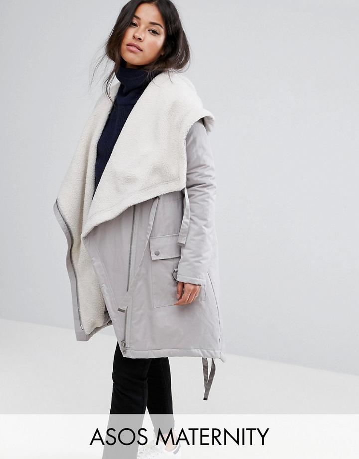 Asos Maternity Waterfall Parka With Fleece Lining - Gray
