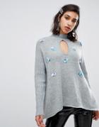 Lost Ink Swing Sweater With Sequin Embellishment In Chunky Knit-gray
