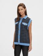 Y.a.s Contrast Knit Sweater Tank In Blue & Black Check