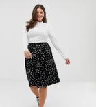 Asos Design Curve Midi Skirt With Box Pleats In Polka Dot-multi