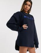 Nicce Relaxed Sweat Dress With Embroidered Logo-navy