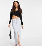 Asos Design Petite Organic Denim 90's Skirt In Lightwash-blues