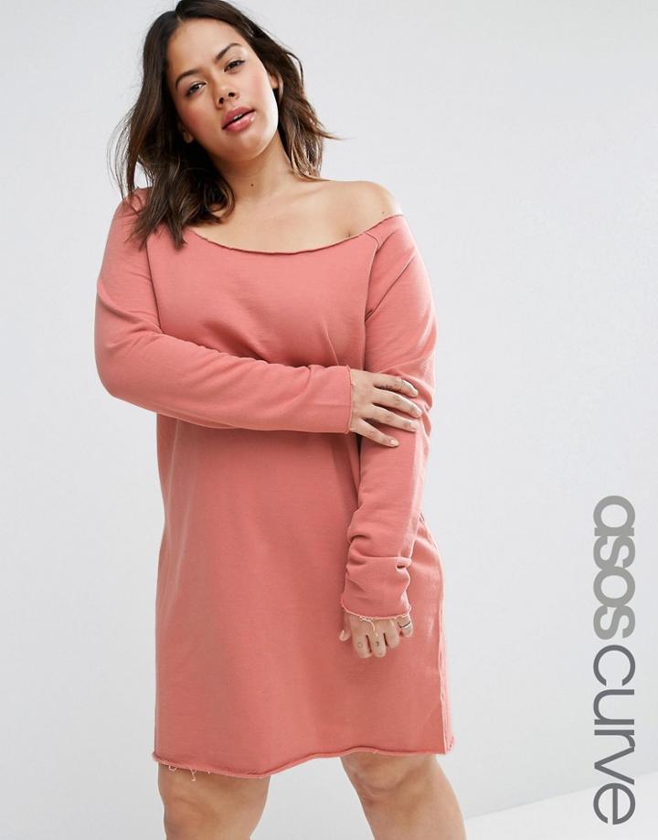 Asos Curve Off Shoulder Sweat Dress - Pink