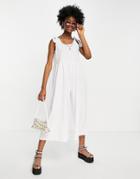 Asos Design Smock Jumpsuit With Tie Shoulder In White