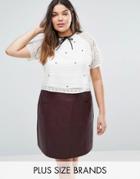 Elvi Plus Lace Detail Top With Embellishment - White