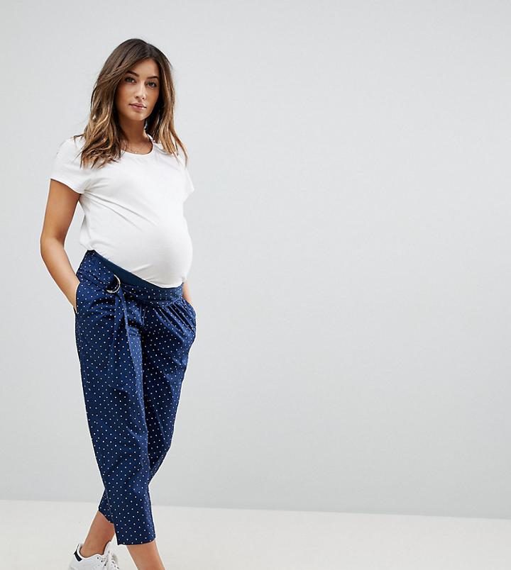 Asos Design Maternity Soft Peg Pants In Polka Dot With Under The Bump Waistband-blue