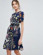Uttam Boutique Floral Print Belted Dress - Navy