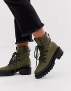 Asos Design Alix Hiker Boots In Khaki-green